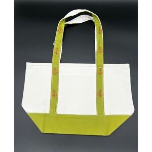 Nautical Canvas Tote Bag Lime Green White Embroidered Orange Anchors Beach Bag